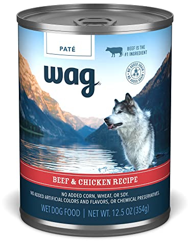 Amazon Brand - Wag Pate Canned Dog Food, Beef & Chicken Recipe, 12.5 oz Can (Pack of 12)