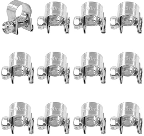 Swpeet - Juego de 12 abrazaderas de manguera de estilo de línea de inyección de combustible mini de 8 mm - 10 mm de acero inoxidable 304, perfecto para automoción, agricultura, planta y construcción