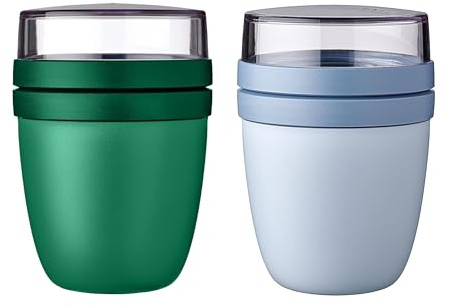 Mepal | Lunchpot Ellipse Mixed | Vivid Green + Nordic Blue | Müslibecher to go | Unterteilung für Joghurt & Müsli | 500 ml + 200 ml | Geeignet für Gefrierschrank, Mikrowelle & Spülmaschine