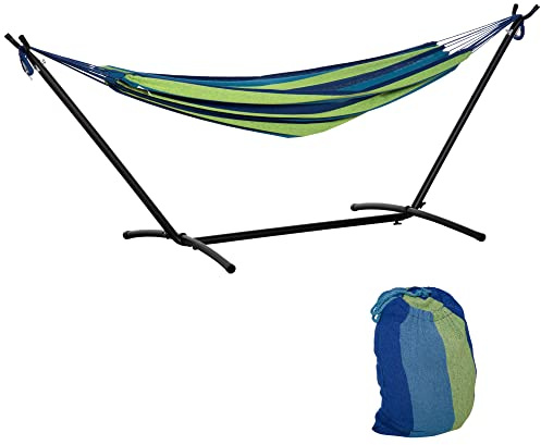 Outsunny Hamac de Jardin avec Support en métal époxy hamac sur Pied 1 Place Charge Max. 120 Kg Sac Transport Bleu Vert