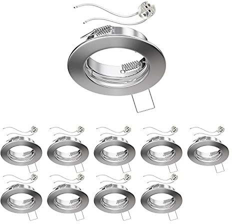 ledscom.de 10 Pieces Ceiling recessed Frame Fere recessed Frame matt Chrome (LED/halogen/MR16/50mm) incl. GU5.3 Socket