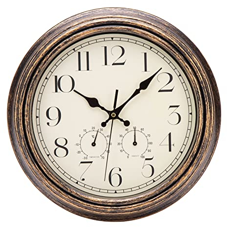 ACCHINE 30CM Orologio da Parete Vintage, Orologio da Parete Grande con Termometro e Igrometro Silenzioso Orologio da Muro Particolare, Decorazione da Parete per Casa Ufficio Cucina Soggiorno Camera