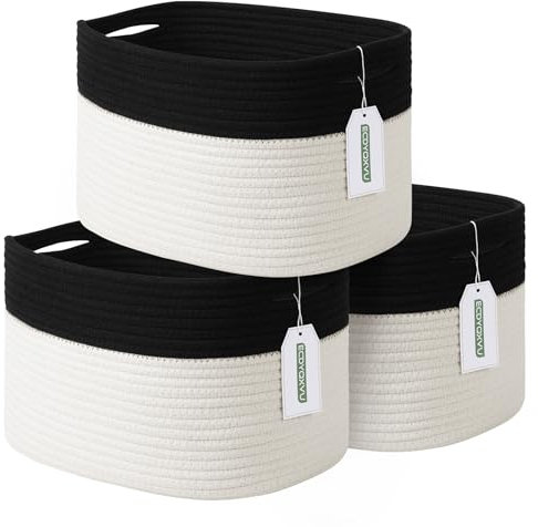 ECDYQXVU Canastas de almacenamiento de cuerda de algodón de 15 x 10 x 9 pulgadas, cestas tejidas decorativas para almacenamiento, contenedores de almacenamiento plegables para guardería, lavandería