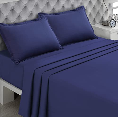 VISION - Drap Plat - 100% Coton - Couleur : Blue - 270 x 300 cm - Lit Double - Fibres Naturelles - Tissage serré - Tissu Doux et Respirant - Certifié Oeko-Tex