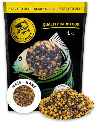 Carp Target Mix grains cuits maïs chanvre pour carpes - Amorce poisson préparée - Appât - Groundbait - Nourriture carpe pêche - Amorce carpe - Nourriture pêche - 1kg