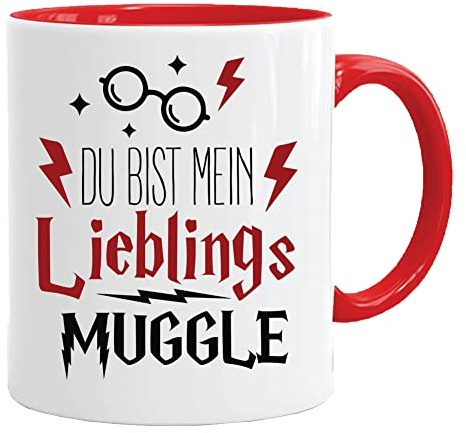 Acen Merchandise Taza con texto en alemán Du bist mein Lieblings Muggle | Taza de café de té regalo | Juego de taza y caja de regalo (rojo)