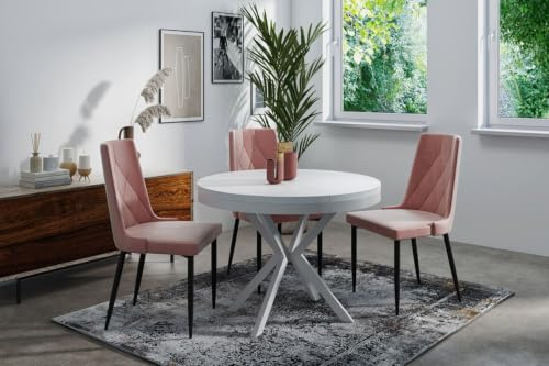 WFL GROUP Runder Ausziehbarer Esstisch - Loft Style Tisch mit Weißen Metallbeinen - 90 bis 170 cm - Industrieller Tisch für Wohnzimmer - Kompakt - 90 cm - Weiß