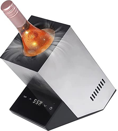 Wine Chiller Electric,Wine Chillers Bucket for 750ml Red & White Wine or Some Champagne,Stainless Steel Single Bottle Iceless Wine Cooler,Kitchen Bar RV Wine Accessory,Gift for Wine Lovers gray