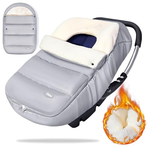 Orzbow Fußsack Babyschale Winter, Universell Einschlagdecke Babyschale mit Verstellbarem Kragen, Warmes Korallenvlies Futter, Reißverschluss, passend für Maxi-Cosi, Cybex, Römer usw, Dunkelgrau
