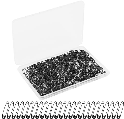 LLYJOYE 200Pcs Mini Black Safety Pins, 0.75 Inch, Small Craft Pins with Box
