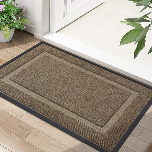 Homaxy Fußmatte außen und innen, rutschfest Schmutzfangmatte, Waschbar Fussmatte, pflegeleicht robust Fußabtreter für Haustür, Eingang, Balkon, Garten(40X60cm, Braun)