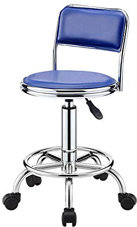 UsmAsk Rollhocker aus PU-Leder, Rollhocker mit Rollen und Rückenlehne, drehbarer Sitz, hydraulisch höhenverstellbar, für Büro, Geschäft, Küche, medizinischer Salon, schwarz (blau)