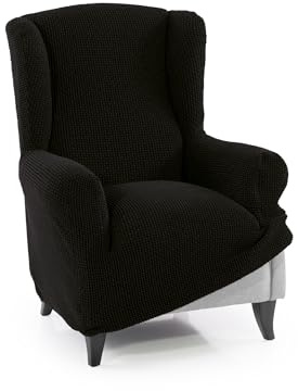 FAVERTI® Funda Super Elástica Sillón Orejero 1 Plaza 70 a 100 cm | Modelo NOVELE | Negro | Protector de Calidad de Tejido Jacquard Tacto algodón | Protector Sillón orejero