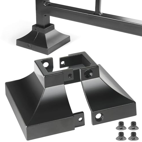 Epcee 2pcs Post 1 Aluminum Deck Post Base Cover, Post Skirt, Handrail, Stair, Porch, Deck Railing Base Brackets Covers (Black)
