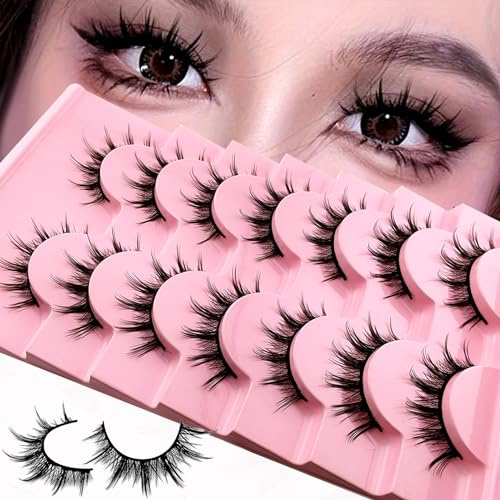 7 Paare Falsche Wimpern Manga Lashes Natürlicher Look Künstliche Wimpern Anime Fake Lashes 15mm Kurz Cosplay Lashes Faux Mink Spiky Wispy False Eyelashes