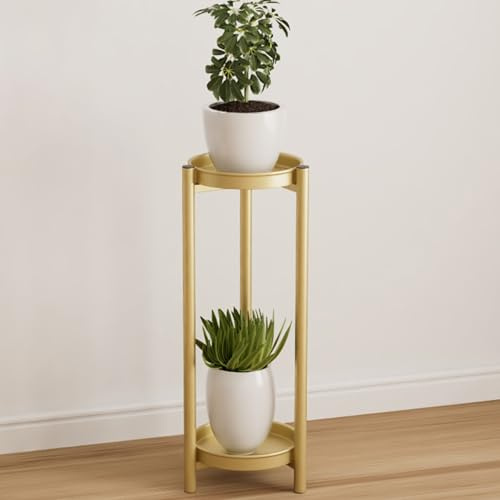 Rund Pflanzenständer, 2 Etagen Pflanzenregal Blumenständer Pflanzenständer für den Innenbereich Blumenhocker bis zu 15 kg belastbar für den Innen- und Außenbereich (Color : Gold, Size : 20cm)