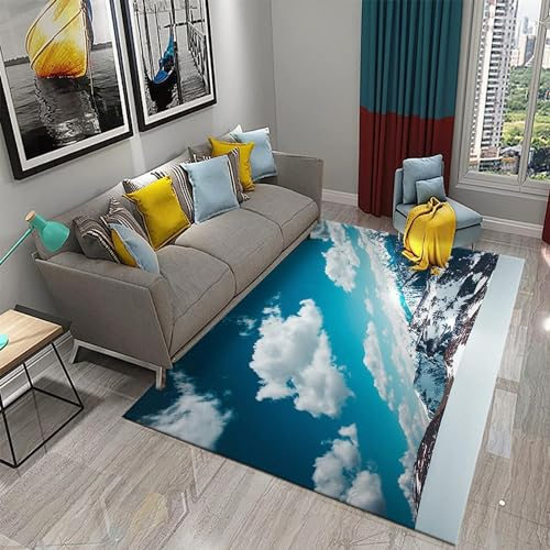 Schneegebirgslandschaft Mit Blauem Himmel Und Weißen Wolken Teppich Kinderteppich Wohnzimmerteppich Schlafzimmerteppich 3D-Gedruckter Superweicher Flanellteppich 200 X 300 Cm -Polyester-Soft -4L2Q7C5O