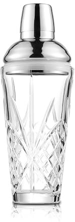 Fioance Crystal Glass Cocktail & Vintage Shaker, 18.5oz Cutting Design - Exquisite Martini Shaker for Elevated Mixology. Perfect for Barware, Holiday, Homebar, Father's Day, Funny Drinks.