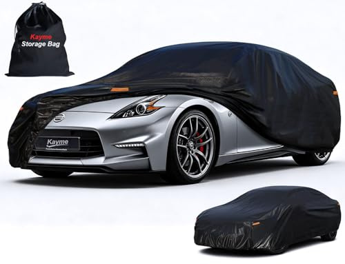 Kayme Funda de coche de 7 capas para Nissan 350Z/370Z (2009-2025), impermeable, para todo tipo de clima, para exteriores, protección contra la lluvia, el sol y los rayos UV, color negro
