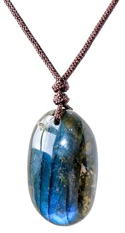 Generico Collana Pietre Naturali, In Di Labradorite Naturale, Ciondolo In Pietra Di Luna Con Corda Intrecciata A Mano, Energia Appeso, Collana Di Gioielli Regalo Per Amici E Familiari