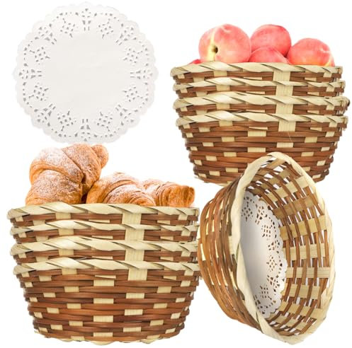 Yimerlen 12 Stück runder kleiner Bambus-Brotkorb, 17,8 x 17,8 x 7,9 cm, gewebter Obstkorb, Geschenkkörbe zum Servieren, Essen, Servierkörbe für Picknick, Restaurant (geben Sie Lebensmittel-Löschbögen)