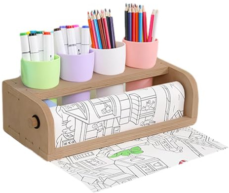 Generic Dispensador de rollos de papel de mesa marrón vintage, soporte de soporte, soporte de rollo de papel de dibujo, caballete de escritorio para niños que dibujan y escriben, dibujo de garabatos