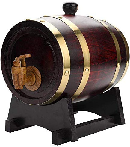 HAOHIZE Oak Barrel, 1.5L Vintage Wooden Barrel Wood Oak Timber Wine Barrel Table Mini Keg with Wood Stand, Bung and Spigot for Whiskey, Rum Port, Cocktails, Wine, Bourbon, Scotch