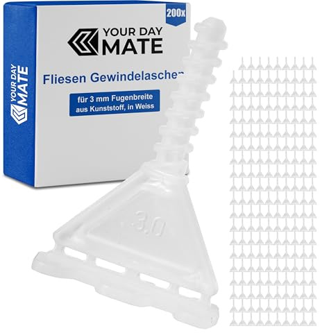 Fliesen Nivelliersystem Gewindelaschen, 200 Stück, für 3 mm Fugenbreite und 5-20 mm starke Fliesen, Zuglaschen mit Gewindekopf, Montagehilfe Kit Fliesen, Fliesenverlegsystem Zubehör, Verleghilfe Set