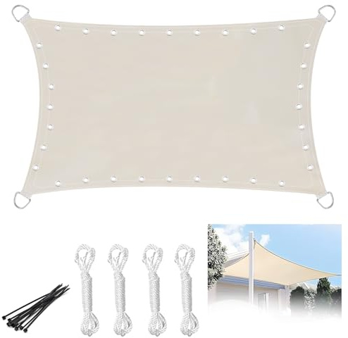 YedZen Sonnensegel 4x5m, Wasserdicht Sonnensegel Rechteckig 230 g/m² PES, 95% UV-Schutz Sonnenschutz mit Ösen und Seil, für Balkon Garten Terrasse, Pool, Creme