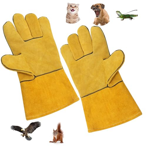 WPPQWP Bissfeste Handschuhe Hunde Katzen 35cm Dornenfeste Handschuhe | Kratz und Bissfeste Handschuhe Verdicktes Rindsleder für Haustierhaarpflege Haustiertraining Schweißen Gartenarbeit