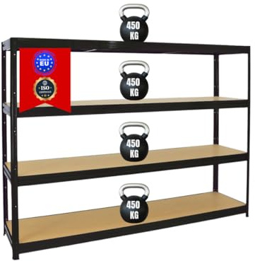 PROREGAL Schwerlastregal Dino 180x240x60 cm Fachlast 450kg Schwarz, Garagenregal, Lagerregal, Steckregal, Kellerregal