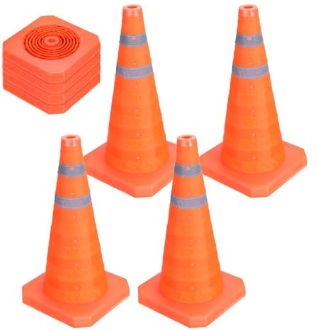 PATIKIL Paquete de 4 Conos de Tráfico Plegables de 18, Conos de Seguridad Naranja con Collar Reflectante para Estacionamiento, Entrenamiento de Conducción, Práctica, Barrera Vial