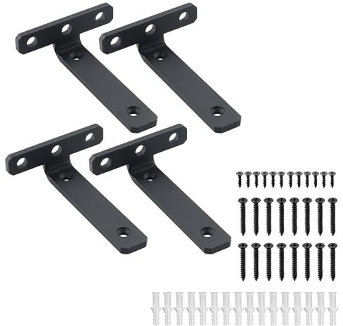 Mooche Robuste L-Regalhalterung, Wandmontage Metallwinkel, Wandhalterung Regalwinkel, Rechtwinklig, zur Wandmontage, für Regalwandmontage, Schwarz, 10 cm