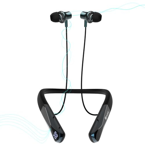 Hmusic H08 Neckband Headphones Bluetooth 6.0,Wireless Neckband Earbuds,Voice Return Mic,35H Battery Life,IPX5 Waterproof,Power Display,Call Alerts,Around the Neck Magnetic Earphones for Singing,Sports