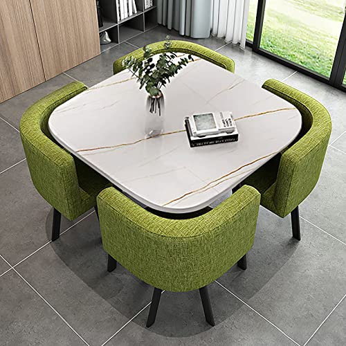 Runder Couchtisch & 4 Stühle Set, Ess- & Besprechungstisch Kombination für Büro & Geschäfte, Kleiner runder Konferenztisch, Stilvolles Design aus Baumwolle & Leinen