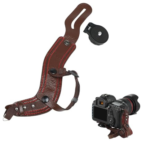 Correa de Mano Marrón en Forma de S – Correa Mano Cámara Reflex Ergonómica con Doble Bloqueo – Correa Cámara de Fotos para DSLR y sin Espejo – Camera Strap