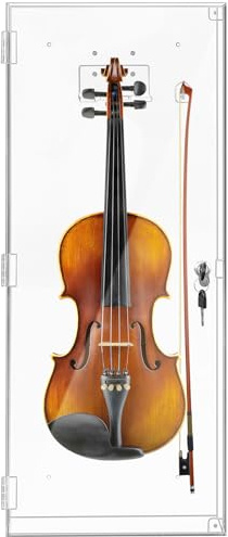 Silipull Acryl-Violinen-Vitrine mit Schlossschlüssel, magnetischer Türhänger | Schattenbox zur Wandhalterung, 75 x 30 x 12 cm, passend für Ukulelen-Fiddle, transparenter Schutz für Musiker-Sammlung
