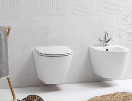 OPERA SANITARI Coppia Vaso senza brida e Bidet sospeso Laguna