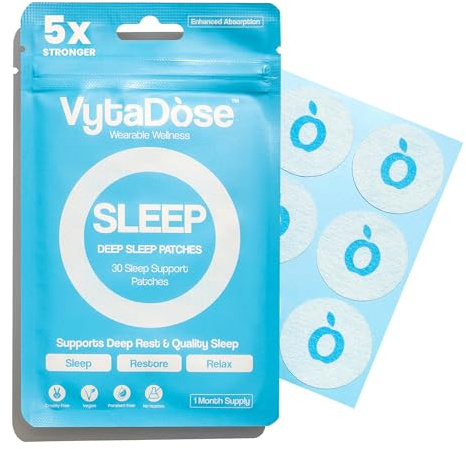 Vytadose Natural Melatonin-Free Herbal Sleep Patches for Adults - No Added Hormones - 8-Hour Time-Release Formula - Ashwagandha, Magnesium, Passionflower, Valerian Root, Lemon Balm & Chamomile