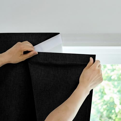 Jilron Türvorhang Blickdicht Klebend 100% Lichtundurchlässig Ohne Bohren Indoor Schlafzimmer Wohnzimmer Sonnenschutz Fenster Innen Wärmeschutz (Schwarz-H101 x B64 cm) 1er-Pack