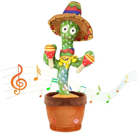 Edencomer Cactus Ballerino, Cactus Ballerino Ripeti Spagnolo, Cactus parlante che balla parla ripete, giocattolo per bambini con luci e canzoni, per Natale o compleanno (tamburello)