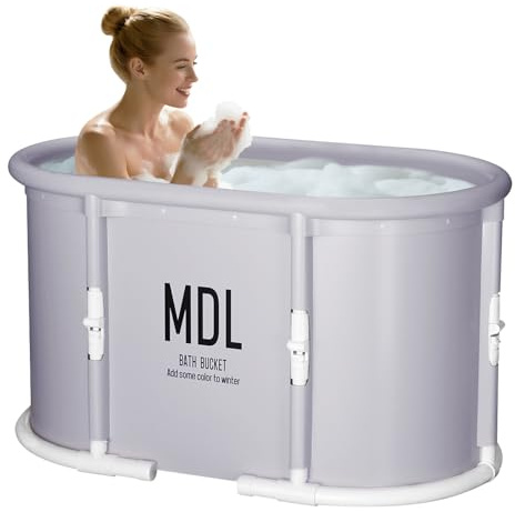HLCZLUZ Portable Bathtub, Foldable Bathtub No Installation, Freestanding Shower Bathtubs with Cushion, Collapsible SPA Soaking Bath Tub, Hot & Ice Bath Tub for Indoor Outdoor (Light Gray)