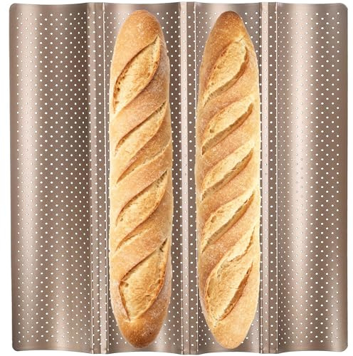 MouCoc Baguette Baking Tray, French Bread Pan for 4 Loaves - Easy-to-Clean Wave Mold