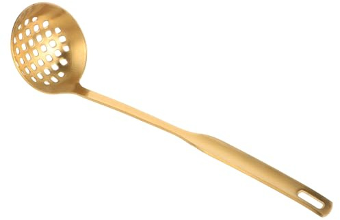 FIXOSHEE Gold Stainless Steel Ladle with Long Handle Strainer Spoon for Cooking Baking Soup Skimmer Elegant Kitchen Serving Utensil