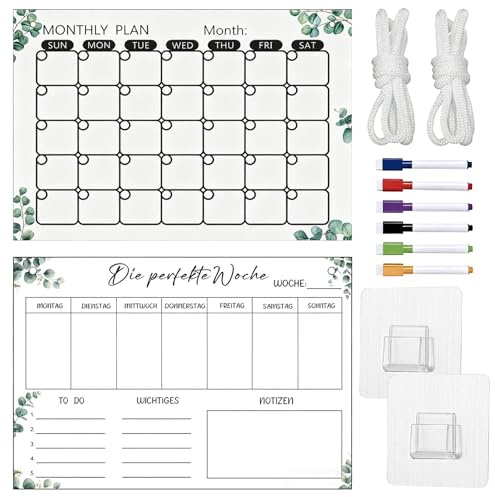 Wochenplaner Abwischbar Aus Acryl Für Whiteboard Wochenplaner 30 X 20cm Memoboard Mit 6 Whiteboard-Stiften, Monatsplaner, Aufhängehaken & Zubehör – Wiederverwendbarer Organizer Für Zuhause