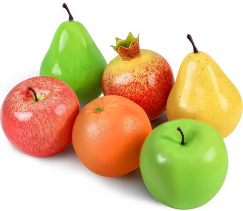 Meiwlong - 6 pezzi di frutta artificiale, frutta finta per la decorazione della casa, set di frutta in simulazione, set di frutta finta per la decorazione di feste e Natale, mele finte, pere