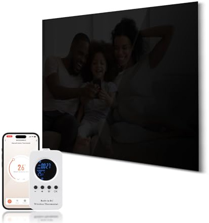 Hocosyme Infrarot-Glasheizung 600W, Infrarotheizung Wandmontage mit bis zu 120 °C für 10–15 m², Smart-Elektroheizung mit Thermostat & WiFi, Überhitzungsschutz, TÜV-geprüft, 10 Jahre Garantie - Schwarz