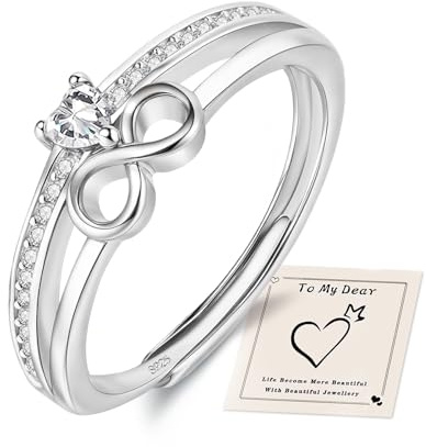 YOEE Ring Silber 925 Damen Infinity Verlobungsring Verstellbar Unendlichkeit Promise Eheringe Ring mit Herz Zirkonia Ewigkeit Ring Stapelbar Daumenring Damen Schmuck Silber Gold