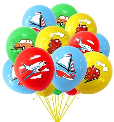 Ovanda 16 Stück Auto Deko Geburtstag, Verkehrsmittel Luftballons Set, Auto Luftballon geburtstag Deko, Feuerwehr Ballon Geburtstag Party Deko, Luftballon Auto