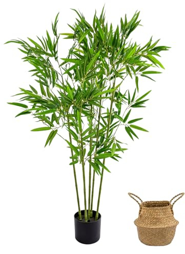 BLUE BAZAAR Artificial Palm Tree Indoor, 140cm Tall Faux Tropical Areca Tree with Lifelike Leaves, Large Fake Green Plant in Black Pot for Home Office Living Room Bedroom Corner Décor